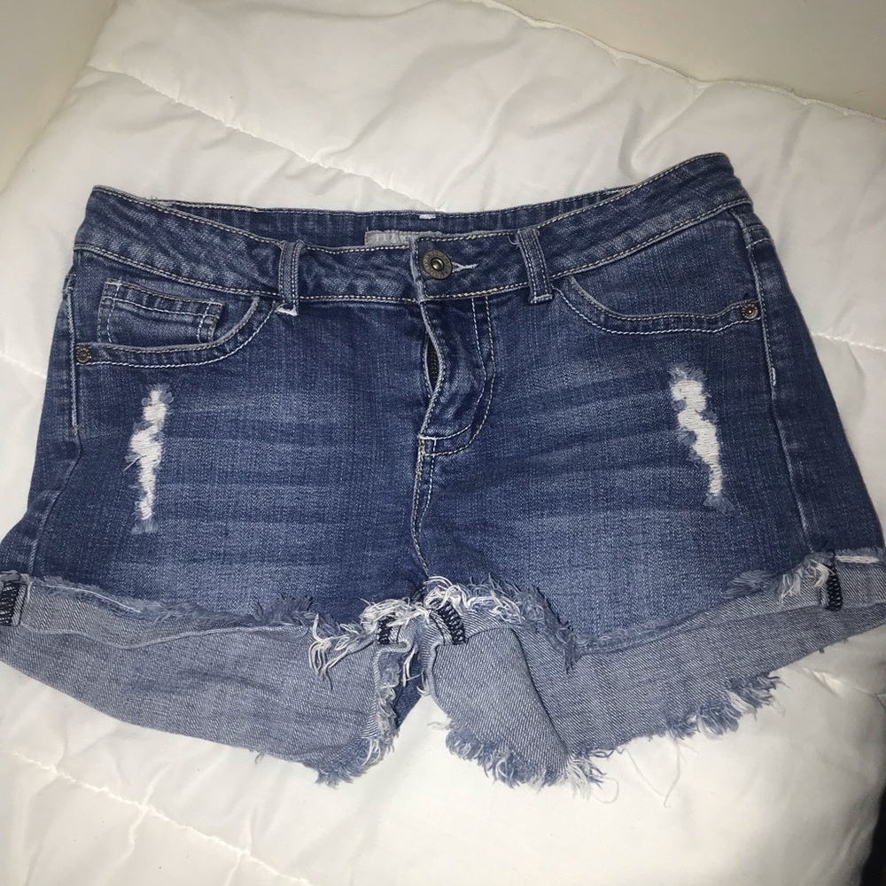 Distressed jean shorts